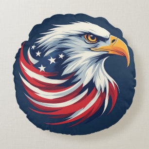 Bald Eagle Gift for Him – USA Patriotic Artwork Round Pillow