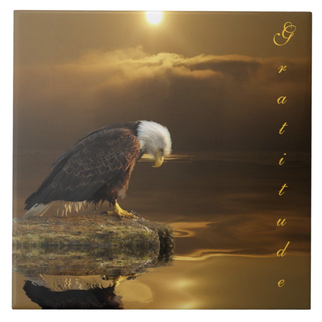 Bald Eagle Gratitude Larger Decorative Tile (Front)