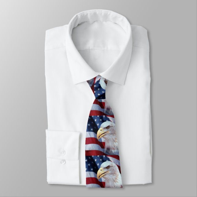 bald Eagle head American flag Fourth of July Tie (Tied)