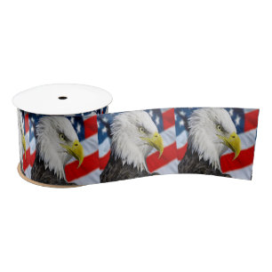Bald Eagle head and a American flag Satin Ribbon