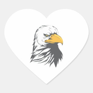 Bald Eagle Head Cartoon Heart Sticker