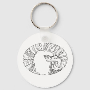 Bald Eagle Head Doodle Art Keychain