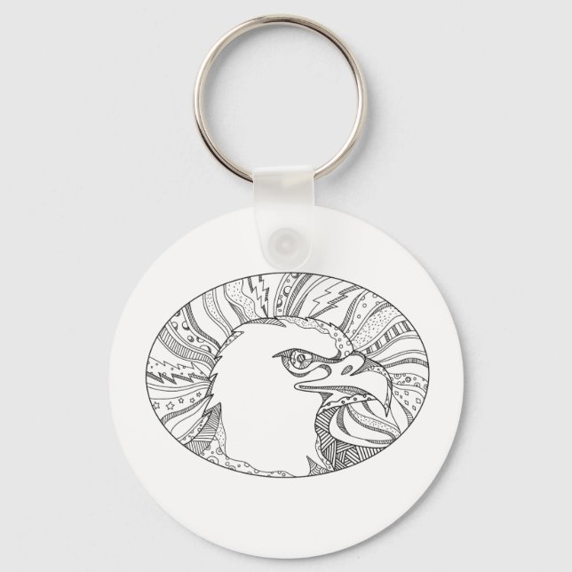 Bald Eagle Head Doodle Art Keychain (Front)