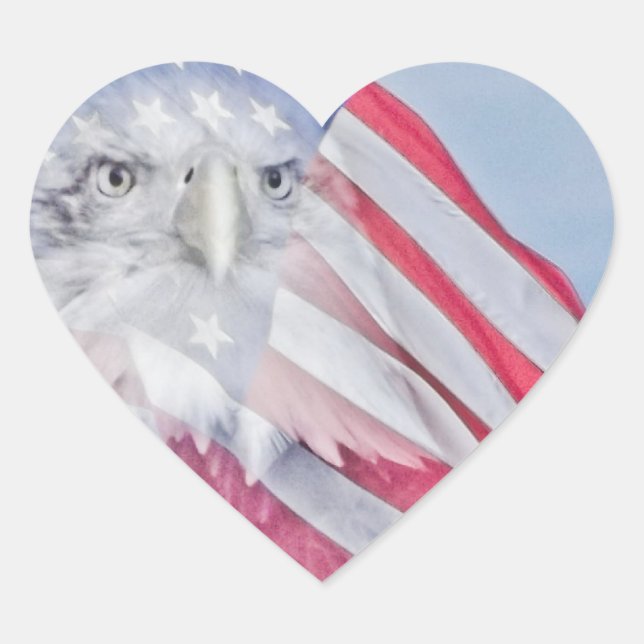 Bald Eagle Head & the American Flag Heart Sticker (Front)