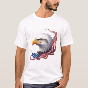 Bald Eagle Head with Flowing American Flag T-Shirt
