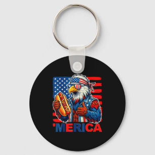 Bald eagle hotdog american flag funny 4th of july keychain