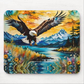 Bald Eagle Hunting in wildflowers Mouse Pad
