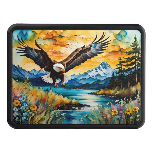 Bald Eagle Hunting in wildflowers Trailer Hitch Cover (Front)