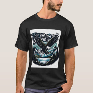 Bald Eagle Hunting Over Mountains With Flag Long S T-Shirt