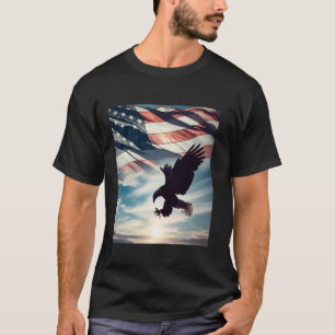 Bald Eagle Hunting With Flag In Sky Long Sleeve T  T-Shirt