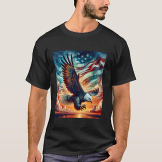 Bald Eagle Hunting With Flag In Sky Long Sleeve T T-Shirt