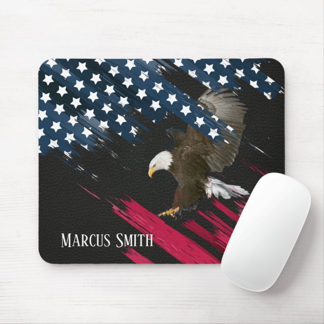 Bald Eagle in American Flag Abstract on Leather  Mouse Pad (With Mouse)