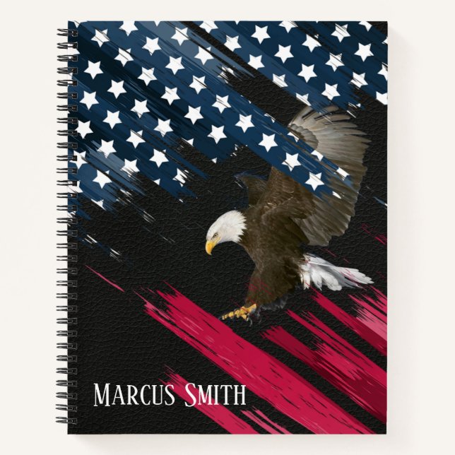 Bald Eagle in American Flag Abstract on Leather Notebook (Front)