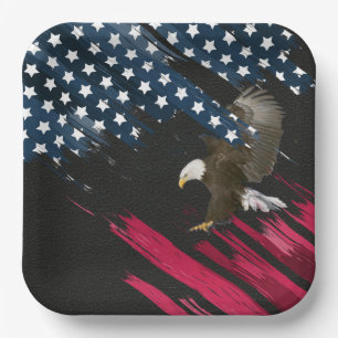 Bald Eagle in American Flag Abstract    Paper Plate