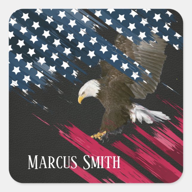 Bald Eagle in American Flag Abstract  Square Sticker (Front)