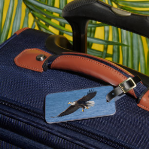Bald eagle in flight luggage tag