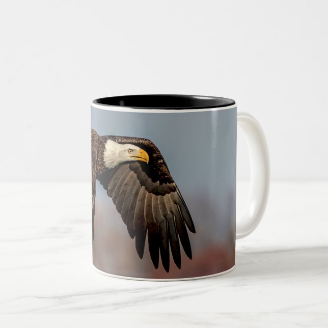 Bald Eagle in flight Two-Tone Coffee Mug (Front Right)
