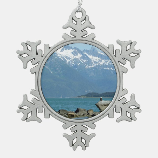 Bald Eagle in Skagway Alaska Snowflake Pewter Christmas Ornament (Front)