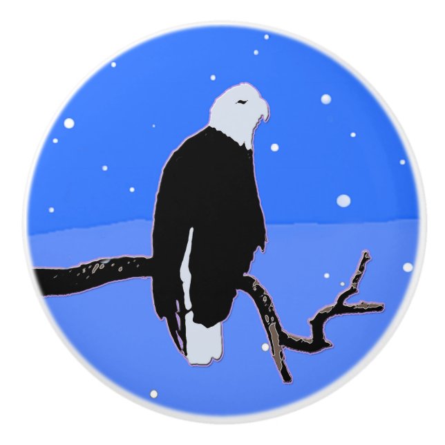 Bald Eagle in Winter  - Original Wildlife Art Ceramic Knob (Front)