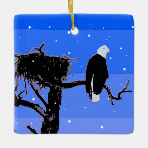 Bald Eagle in Winter  - Original Wildlife Art Ceramic Ornament
