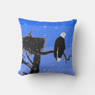 Bald Eagle in Winter  - Original Wildlife Art Outdoor Pillow