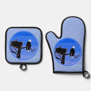 Bald Eagle in Winter  - Original Wildlife Art Oven Mitt & Pot Holder Set