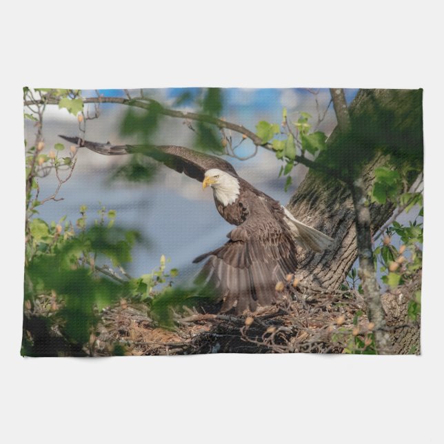 Bald Eagle leaving the nest Kitchen Towel (Horizontal)