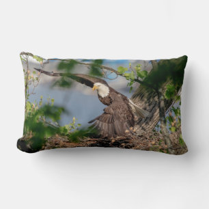Bald Eagle leaving the nest Lumbar Pillow