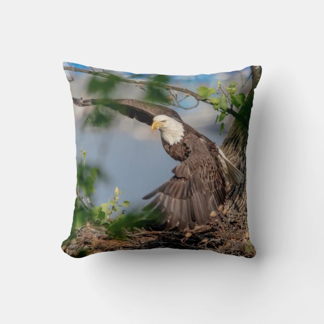 Bald Eagle leaving the nest Throw Pillow (Front)
