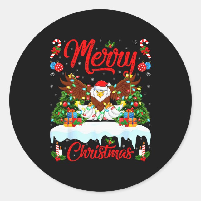 Bald Eagle Lover Xmas Lighting Santa Bald Eagle Ch Classic Round Sticker (Front)