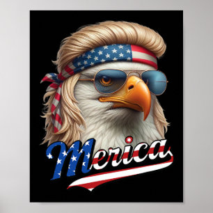 Bald Eagle Merica 4th July Eagle Blonde Mullet Fun Poster