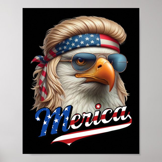 Bald Eagle Merica 4th July Eagle Blonde Mullet Fun Poster (Front)