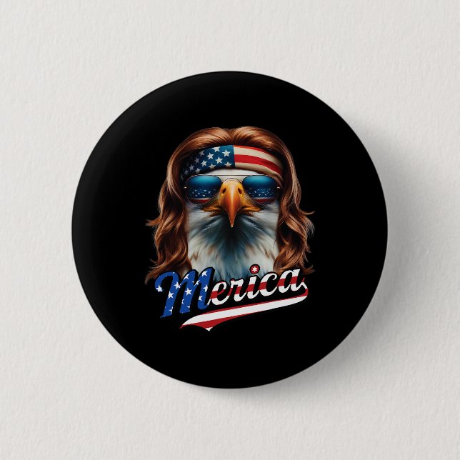 Bald Eagle Merica 4th July Eagle Mullet Funny Man  2 Inch Round Button (Front)