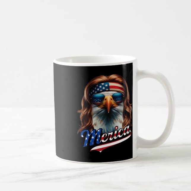 Bald Eagle Merica 4th July Eagle Mullet Funny Man  Coffee Mug (Right)