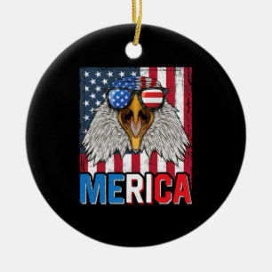 Bald Eagle Merica 4th of July Ceramic Ornament