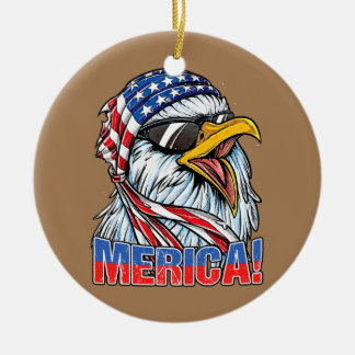 Bald Eagle 'Merica Retro American Flag Patriotic Ceramic Ornament