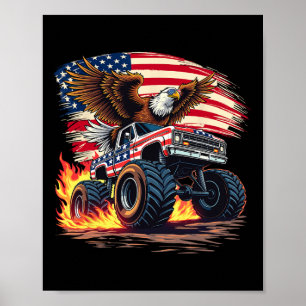 Bald Eagle Monster Truck - Usa American Flag 4th O Poster