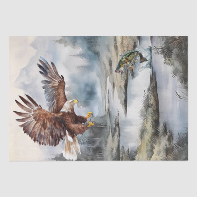 Bald Eagle Mountain River Bass Watercolor Tissue Paper (Front)