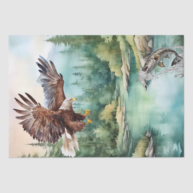 Bald Eagle Mountain River Trout Watercolor Tissue Tissue Paper (Front)