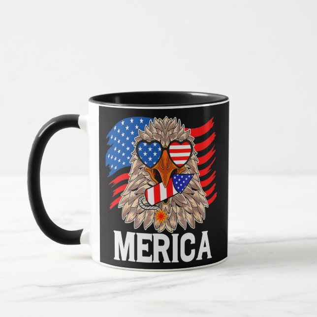 Bald Eagle Mullet 4th Of July American Flag Mug (Left)