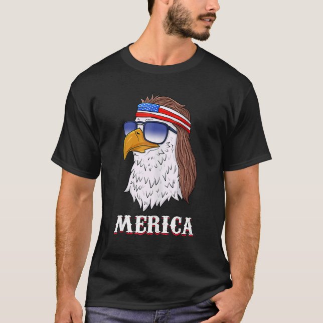 Bald Eagle Mullet Merica 4th Of July Patriotic T-Shirt (Front)