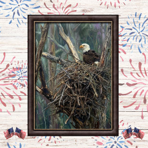 Bald Eagle Nest Woodland Art Poster