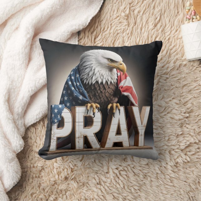 Bald Eagle On a Pray Sign Throw Pillow (Blanket)