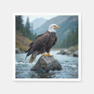 Bald Eagle On a River Rock Napkin