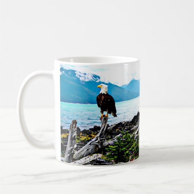 Bald Eagle On Alaska Coast Coffee Mug (Left)