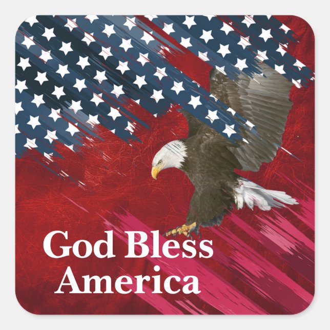 Bald Eagle on American Flag Abstract Square Sticker (Front)