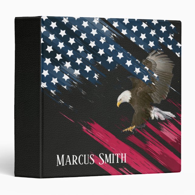 Bald Eagle on American Flag and Leather  Binder (Front/Spine)