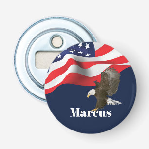 Bald Eagle on American Flag Bottle Opener
