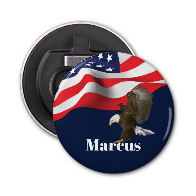 Bald Eagle on American Flag Bottle Opener (Front)