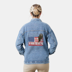 Bald Eagle on American Flag Denim Jacket